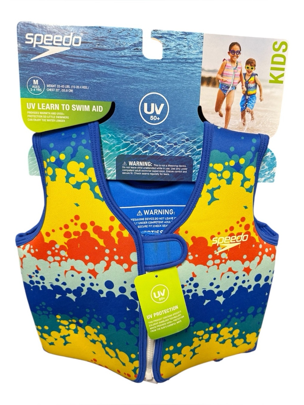 Speedo Kids UV 50 Learn To Swim Aid Vest Medium 2-4 yr 33-45 lbs 22” Chest NEW